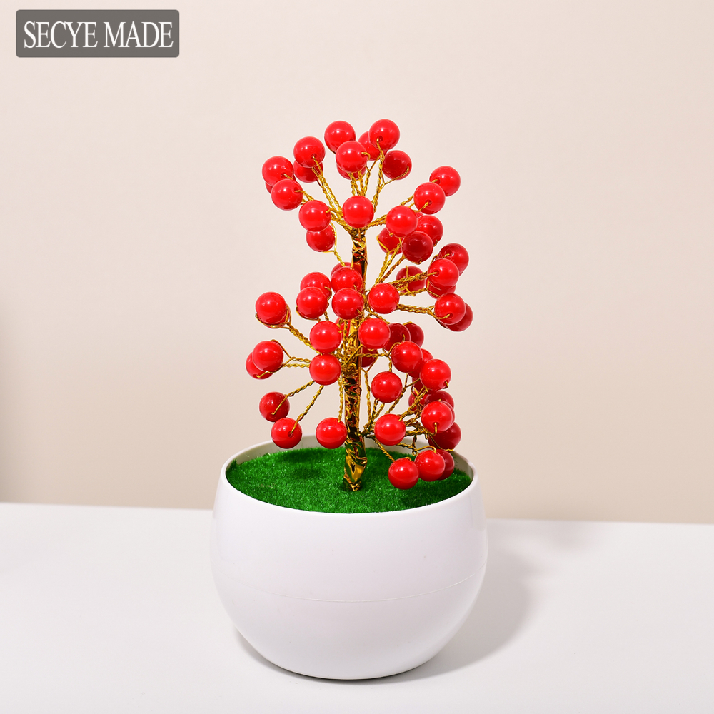 Plant Pot Small Desk - Red Money Fruit Light Luxury Beaded