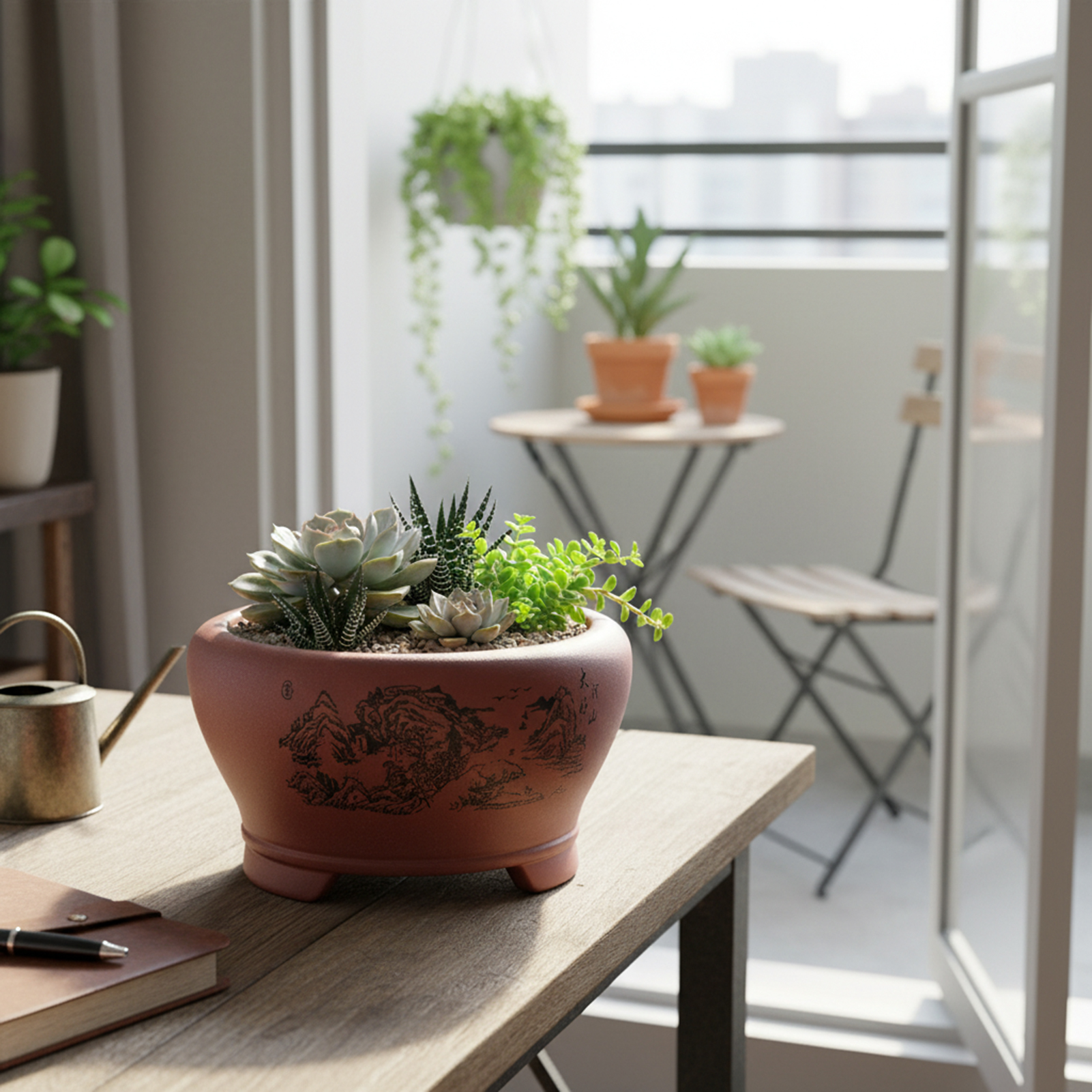 Plant Pot Small Desk - Round Sand Ceramic Planter Pot Succulents
