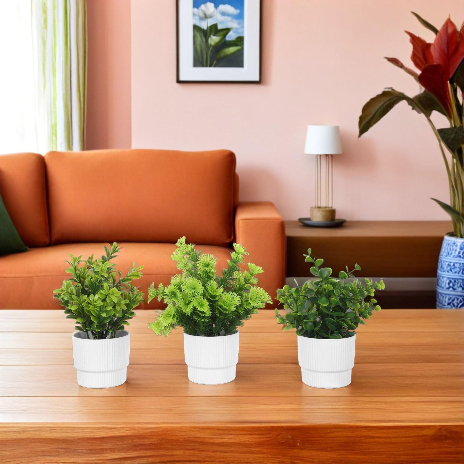Plant Pot Small Desk - 3Pcs Artificial Eucalyptus Potted Plants Faux