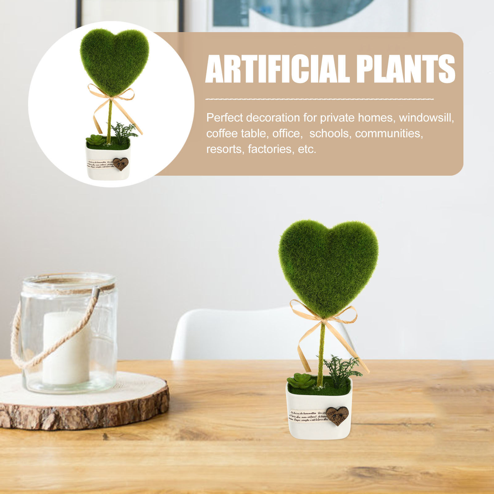 Plant Pot Small Desk - Artificial Heart Shaped Plant White Ceramic