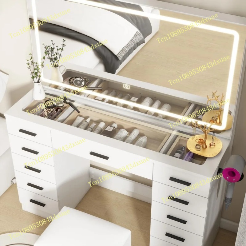 Desk Setup Lamp - Glass Top Makeup Table with Mirror