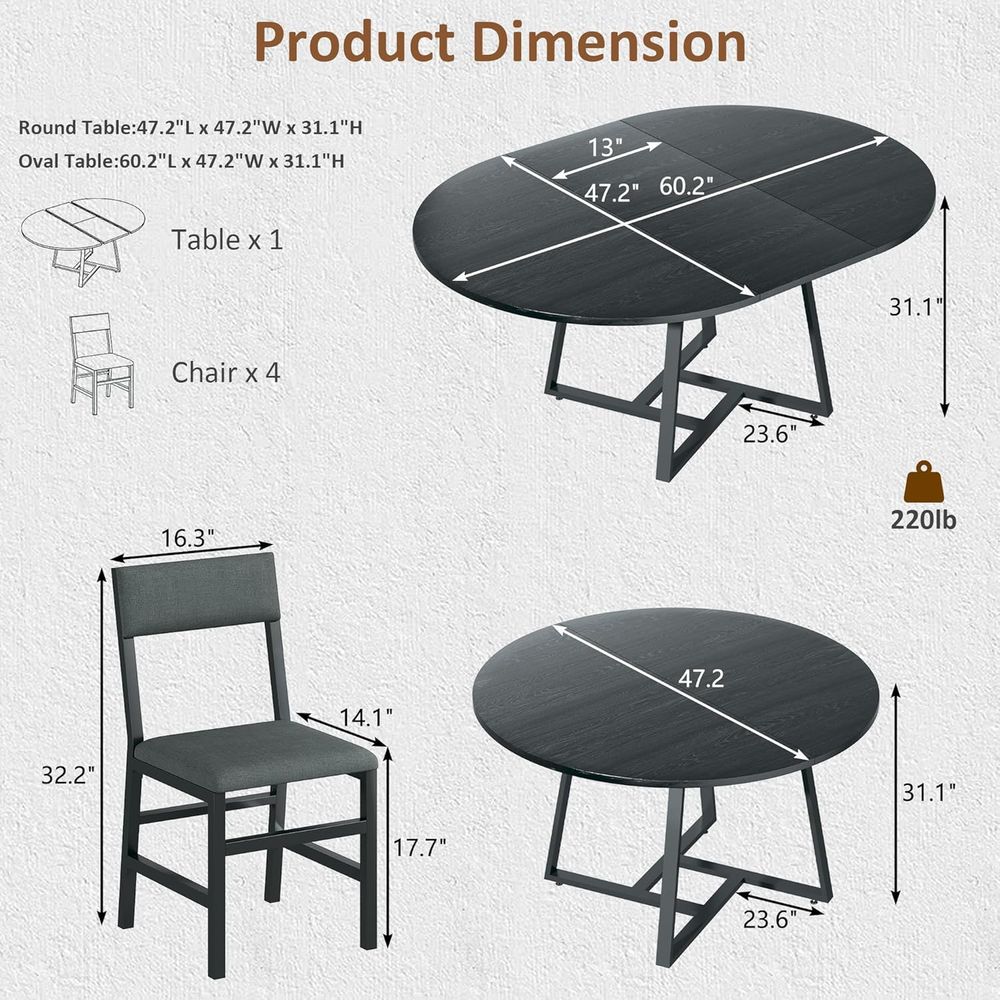 60 Round to Oval Expandable Di - مراجعة Desk Setup Black وسعره