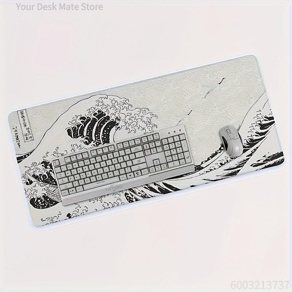 Black White Wave Art XXL Desk  - مراجعة Desk Setup With Laptop وسعره