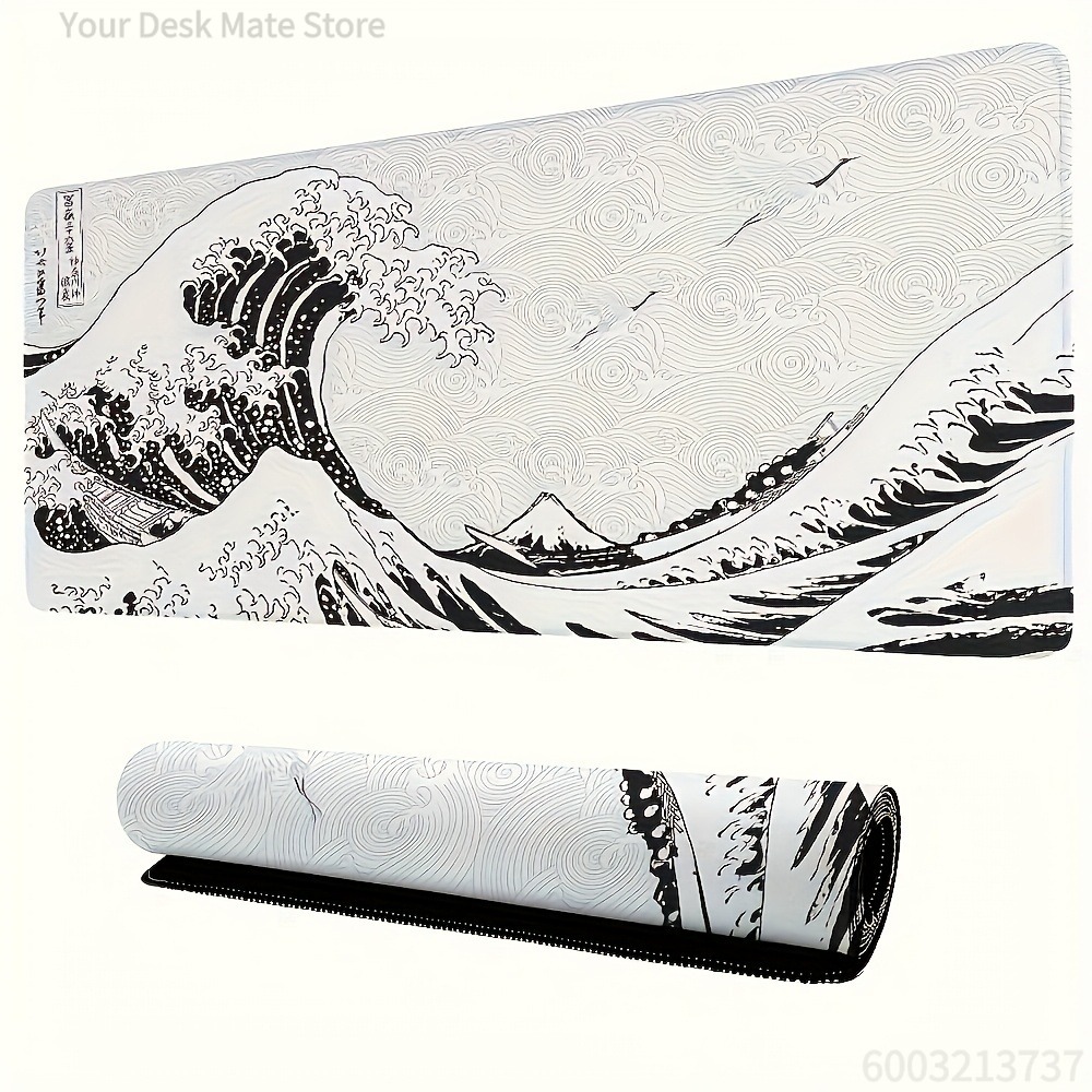 Black White Wave Art XXL Desk  - مراجعة Desk Setup With Laptop وسعره