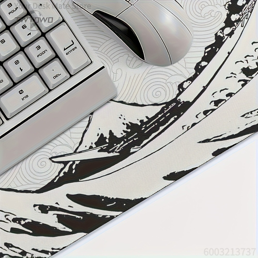 Black White Wave Art XXL Desk  - مراجعة Desk Setup With Laptop وسعره