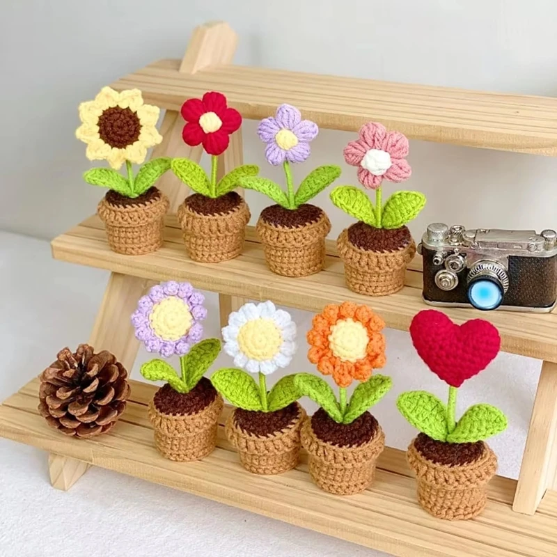 Cute Knitted Flower Plant Kawa - مراجعة Plant Pot Small Desk وسعره