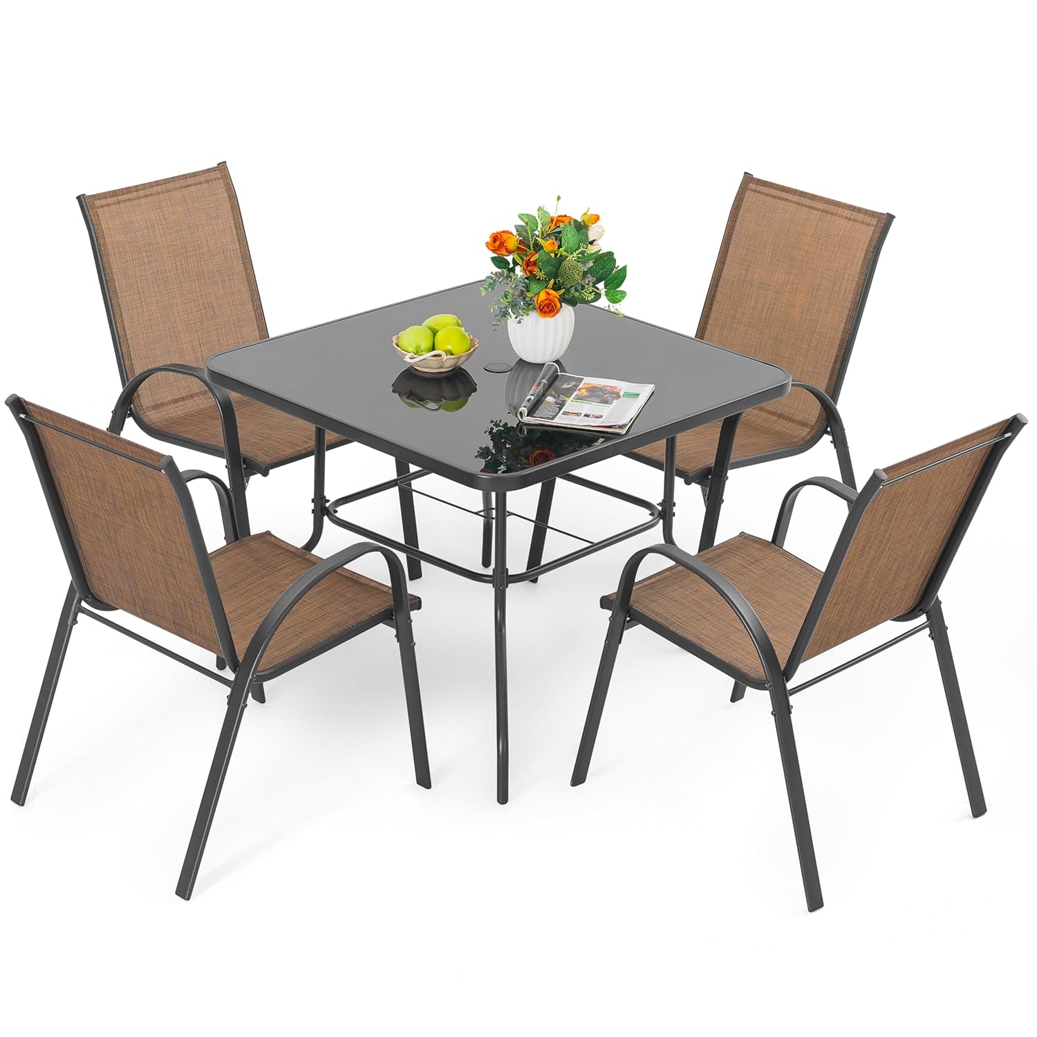 5 Piece Metal Patio Dining Set - مراجعة Desk Setup Black وسعره