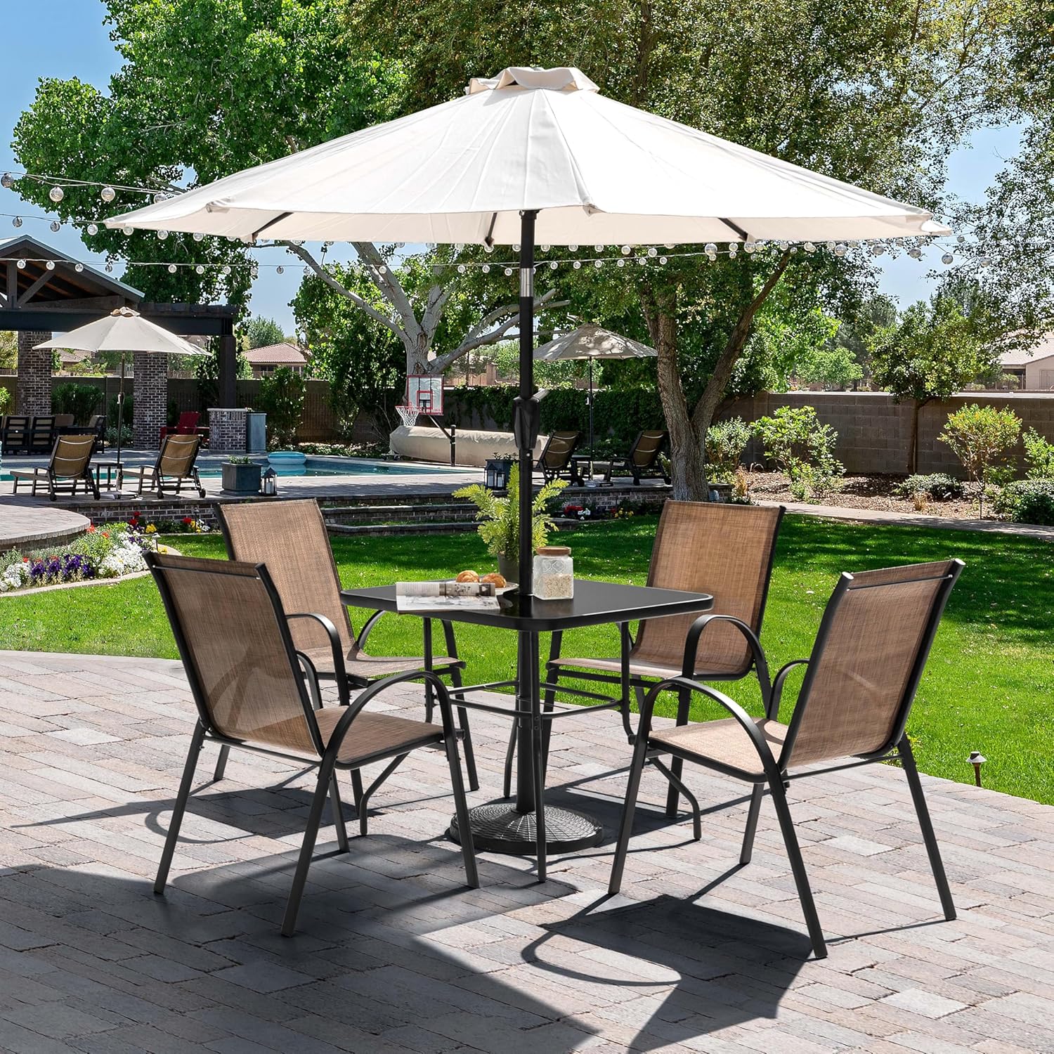 5 Piece Metal Patio Dining Set - مراجعة Desk Setup Black وسعره