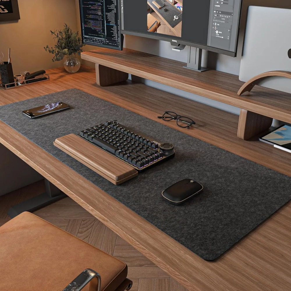Felt Desk Mat Computer Mat for - مراجعة Desk Setup Dark وسعره