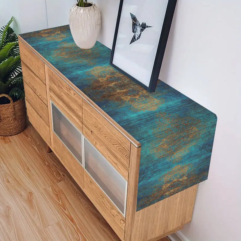 Dark Blue Retro Woven Table Ru - مراجعة Desk Setup Dark وسعره