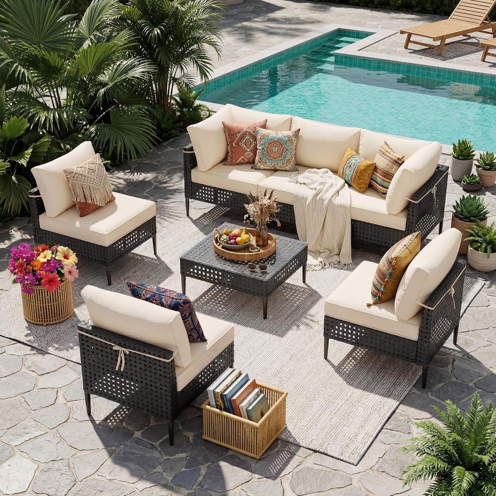 7-Piece High-Leg Outdoor Secti - مراجعة Desk Setup Black وسعره