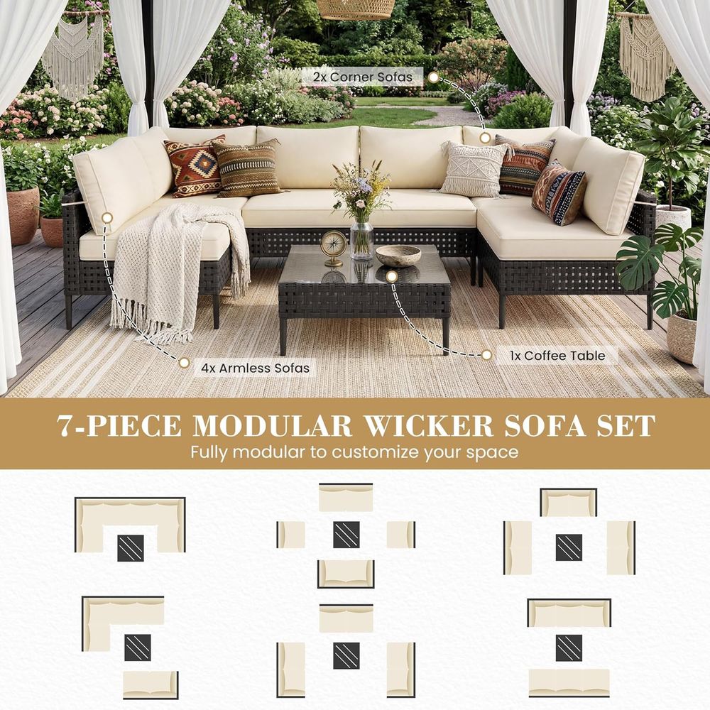 7-Piece High-Leg Outdoor Secti - مراجعة Desk Setup Black وسعره