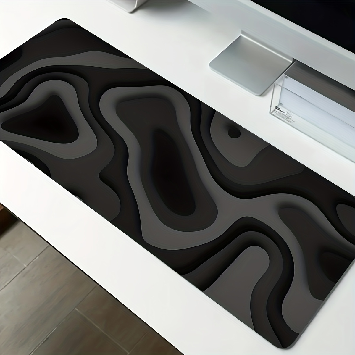 Black Gray Swirl Design large  - مراجعة Desk Setup Black وسعره