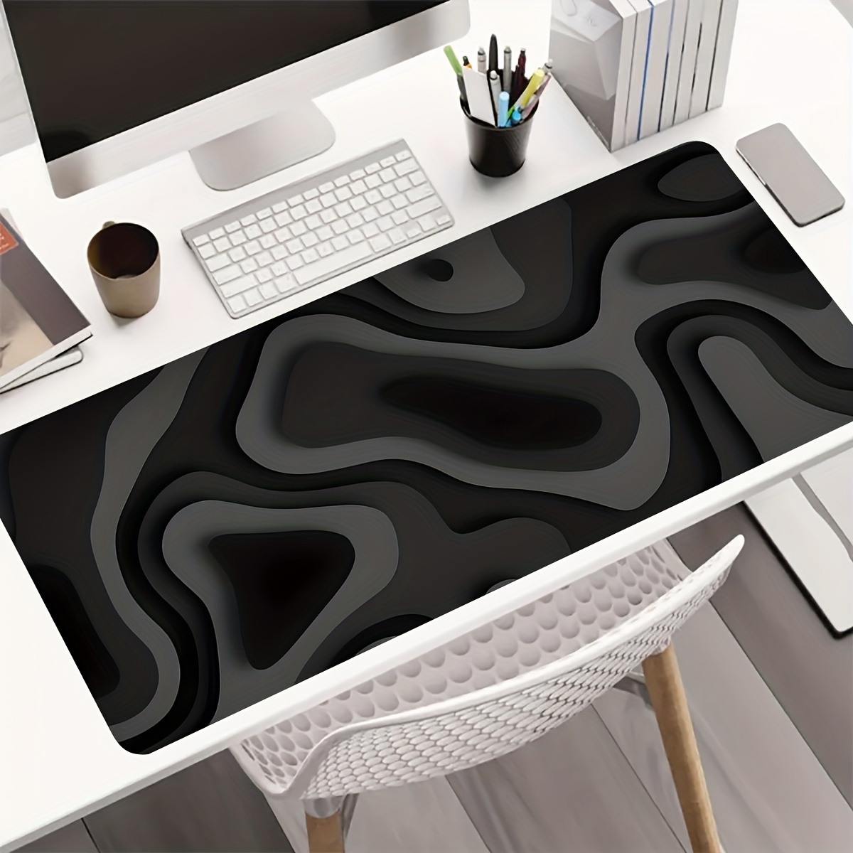 Black Gray Swirl Design large  - مراجعة Desk Setup Black وسعره